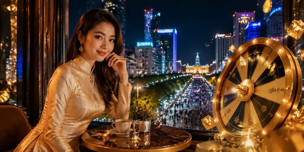 Không khí casino trực tuyến tại TP.HCM với hình ảnh văn hóa áo dài và roulette